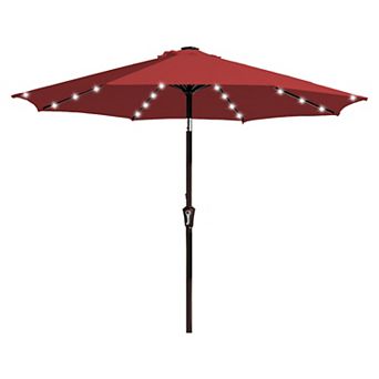 9ft Black Patio Market Umbrella with LED Lights and Push-Button Tilt