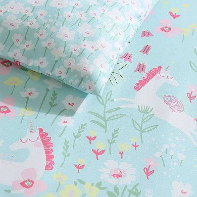 Girls Laura Ashley Magical Unicorns Bright Blue Full/Queen Comforter Sham Set