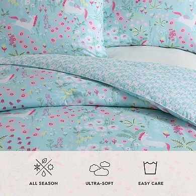 Girls Laura Ashley Magical Unicorns Bright Blue Full/Queen Comforter Sham Set