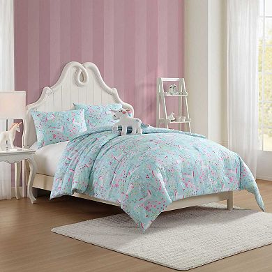 Girls Laura Ashley Magical Unicorns Bright Blue Full/Queen Comforter Sham Set