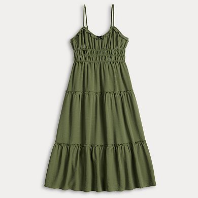 Juniors' Liberty Love Strappy Tie Front Tiered Dress
