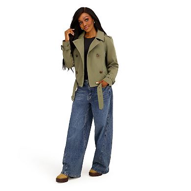 Juniors' madden girl Belted Double-Breasted Short Trench