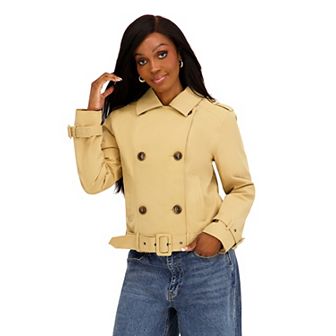 Juniors' madden girl Belted Double-Breasted Short Trench