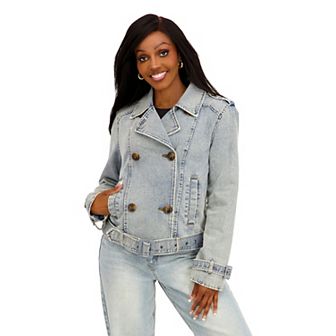 Juniors' madden girl Belted Double-Breasted Short Trench