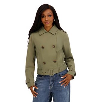 Juniors' madden girl Belted Double-Breasted Short Trench