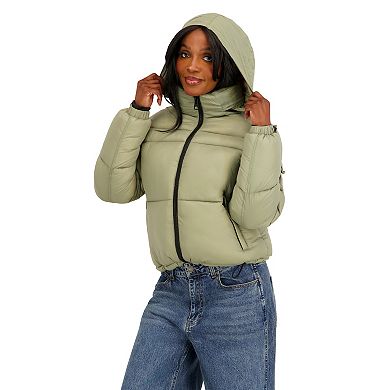 Juniors' madden girl Puffer Jacket With Hidden Hood & Storm Cuffs