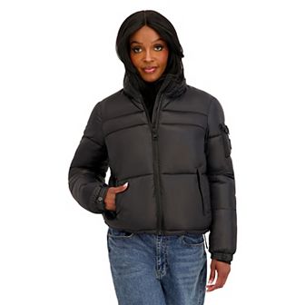 Juniors' madden girl Puffer Jacket With Hidden Hood & Storm Cuffs