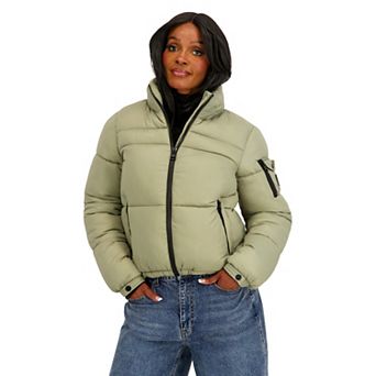Juniors' madden girl Puffer Jacket With Hidden Hood & Storm Cuffs