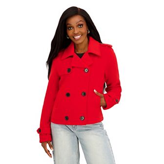 Juniors' madden girl Faux Wool Cropped Double-Breasted Trench with Epaulette