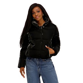 Juniors' madden girl Corduroy & Shiny Polyurethane Puffer Jacket