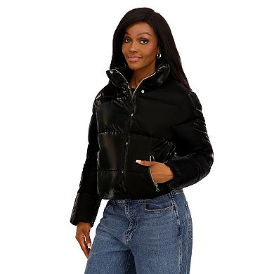 Juniors' madden girl Corduroy & Shiny Polyurethane Puffer Jacket