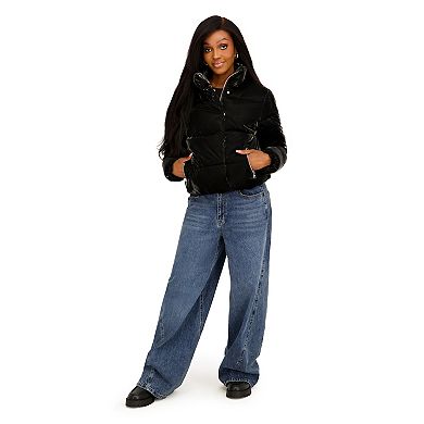 Juniors' madden girl Corduroy & Shiny Polyurethane Puffer Jacket