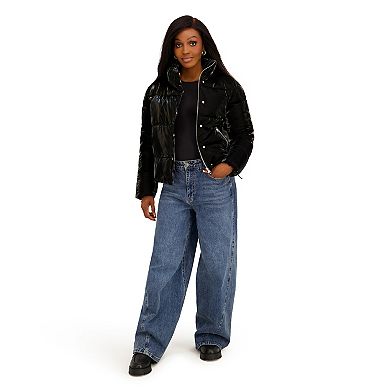 Juniors' madden girl Corduroy & Shiny Polyurethane Puffer Jacket