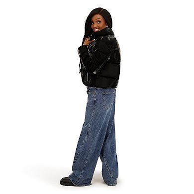 Juniors' madden girl Corduroy & Shiny Polyurethane Puffer Jacket