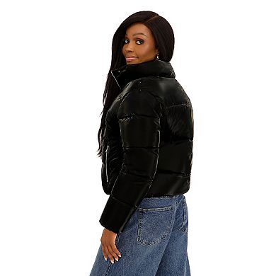 Juniors' madden girl Corduroy & Shiny Polyurethane Puffer Jacket