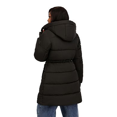 Juniors' madden girl Long Puffer Coat With Attached Hood