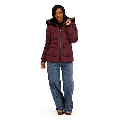 Juniors' madden girl Puffer Coat With Detachable Faux Fur Trimmed Hood & Storm Cuffs
