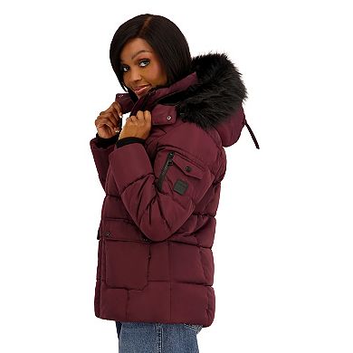 Juniors' madden girl Puffer Coat With Detachable Faux Fur Trimmed Hood & Storm Cuffs