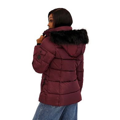 Juniors' madden girl Puffer Coat With Detachable Faux Fur Trimmed Hood & Storm Cuffs
