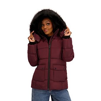 Juniors' madden girl Puffer Coat With Detachable Fur Trimmed Hood & Storm Cuffs