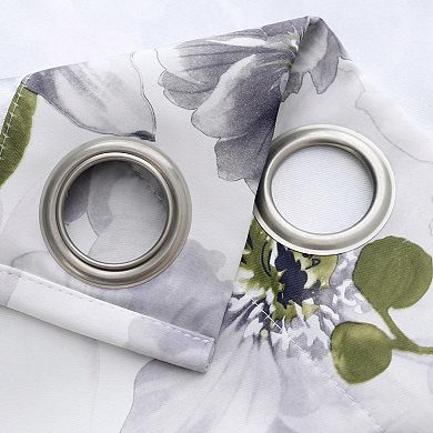 Eden Floral Nature Printed 2 Pieces Blackout Grommet Curtain Panel Pair