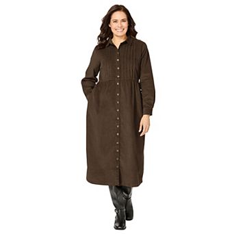 Woman Within Plus Size Button Front Corduroy Dress