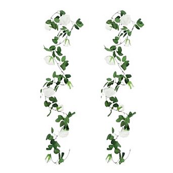 Artificial Rose Vine Flowers Hanging Plants White 7.5 Ft 2 pc