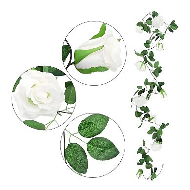 Artificial Rose Vine Flowers Hanging Plants White 7.5 Ft 2 Pcs