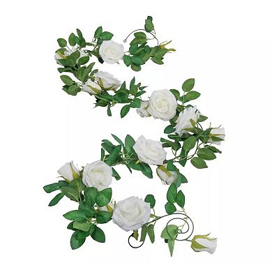 Artificial Rose Vine Flowers Hanging Plants White 7.5 Ft 2 Pcs