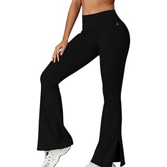 Women's High Waist Flare Leg Yoga Pants with Side Slit Detail