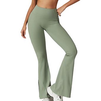 Women's High Waist Flare Leg Yoga Pants with Side Slit Detail