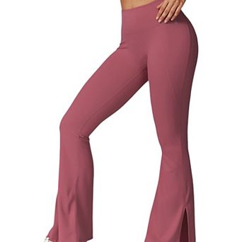 Women's High Waist Flare Leg Yoga Pants with Side Slit Detail
