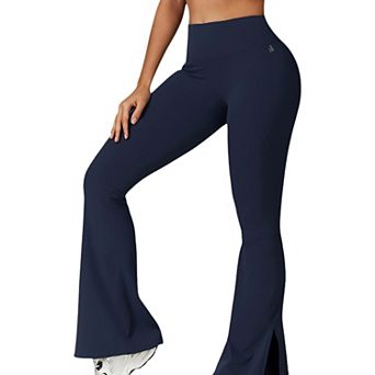 Women's High Waist Flare Leg Yoga Pants with Side Slit Detail