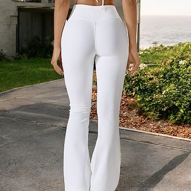 Women's High-Rise Flared Yoga Pants with Crossover Waist Detail