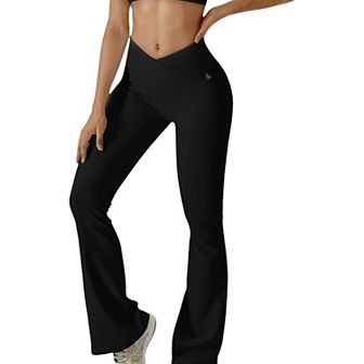 Women's High-Rise Flared Yoga Pants with Crossover Waist Detail