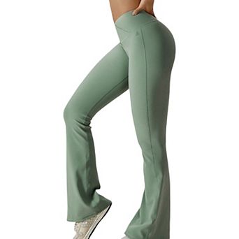 Women's High-Rise Flared Yoga Pants with Crossover Waist Detail