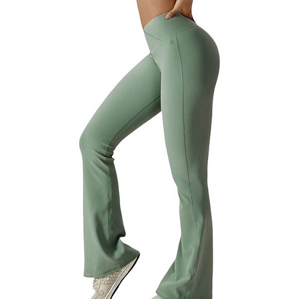 Women's High-Rise Flared Yoga Pants with Crossover Waist Detail