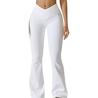 Women's High-Rise Flared Yoga Pants with Crossover Waist Detail