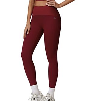 Women's High Waist Full Length Leggings with Ribbed Waistband