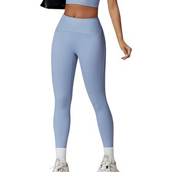 Women's High Waist Full Length Leggings with Ribbed Waistband
