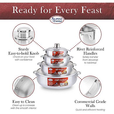 Aramco 8 Piece Alpine Gourmet Aluminum Caldero Set, 2/3.5/7/13 Quart, Silver