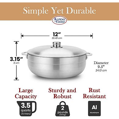 Alpine Cuisine 3.5-quart Gourmet Aluminum Caldero Stock Pot, Performance For Even Heat Distribution