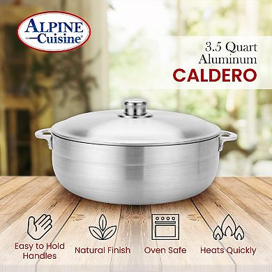Alpine Cuisine 3.5-quart Gourmet Aluminum Caldero Stock Pot, Performance For Even Heat Distribution