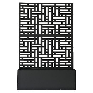 Oakland Living Black Metal Freestanding Room Divider Privacy Screen with Flower Box