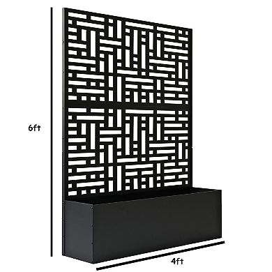Oakland Living Black Metal Freestanding Room Divider Privacy Screen with Flower Box