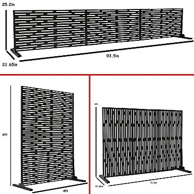 Oakland Living 6 ft. x 4 ft. Black Freestanding Metal Privacy Screen Room Divider