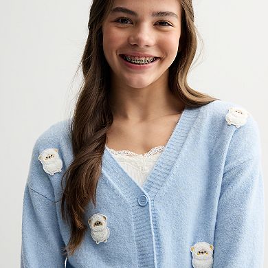 Girls 7-16 Mini Society 3D Patch Cardigan