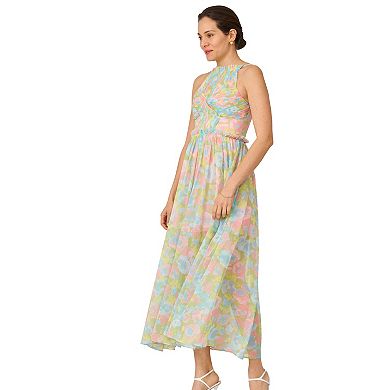 Women's J. Mendel Floral Pleated Bodice Halter Midi Dress