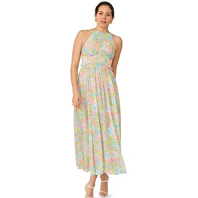 Women's J. Mendel Floral Pleated Bodice Halter Midi Dress