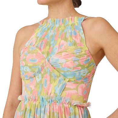 Women's J. Mendel Floral Pleated Bodice Halter Midi Dress